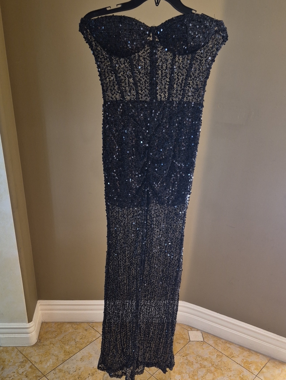 Strapless Black Sequin Evening Gown